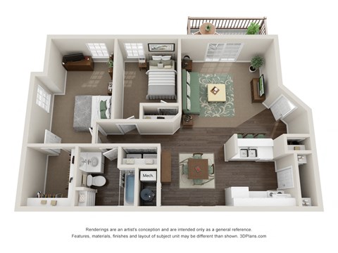 Floor plan for 2 beds, 1 bath, 1010 sqft